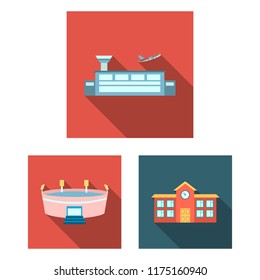 Building and architecture flat icons in set collection for design. Construction and Institution vector symbol stock web illustration.