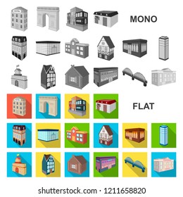 Building and architecture flat icons in set collection for design.The building and dwelling vector isometric symbol stock web illustration.