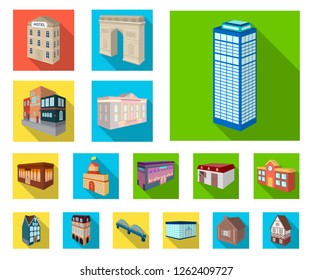 Building and architecture flat icons in set collection for design.The building and dwelling vector isometric symbol stock web illustration.