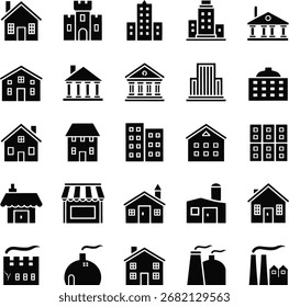 Building and Architecture Icon Set – Black Vector Collection