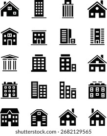 Building and Architecture Icon Set – Black Vector Collection