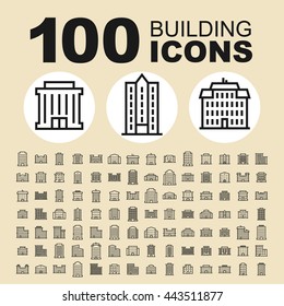 Building and architecture icons. House pictogram. City vector graphic. Real estate design collection.