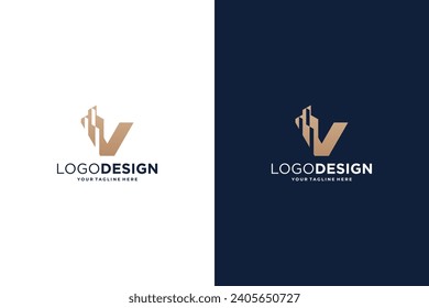 Building architecture letter V logo design.