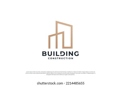 building architecture with line art logo design template.