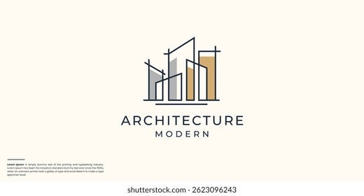 building architecture logo design with line art style and color brand.