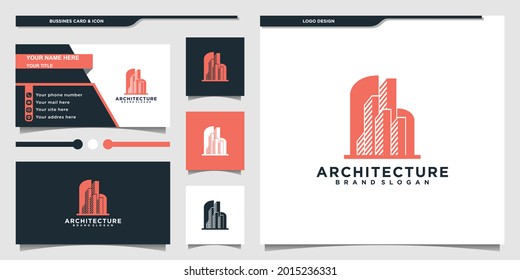 Building architecture logo design with modern shape and business card design Premium vekto