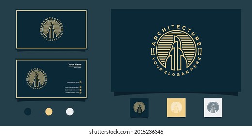 Building architecture logo design with modern line art and unique emblem style Premium Vecto