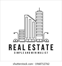 building and architecture logo line art illustration template design. real estate minimalist and simple logo for company and business icon label illustration concept design