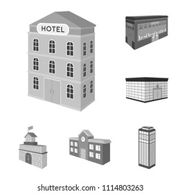 Building and architecture monochrome icons in set collection for design.The building and dwelling vector isometric symbol stock web illustration.