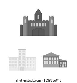Building and architecture monochrome icons in set collection for design. Construction and Institution vector symbol stock web illustration.
