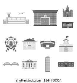 Building and architecture monochrome icons in set collection for design. Construction and Institution vector symbol stock web illustration.