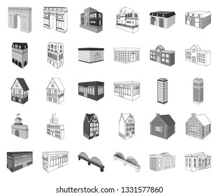 Building and architecture monochrome,outline icons in set collection for design.The building and dwelling vector isometric symbol stock web illustration.
