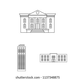 Building and architecture outline icons in set collection for design. Construction and Institution vector symbol stock web illustration.
