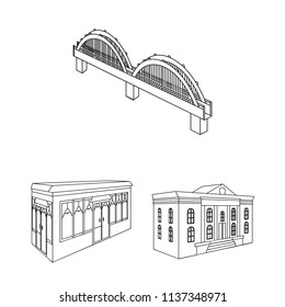 Building and architecture outline icons in set collection for design.The building and dwelling vector isometric symbol stock web illustration.