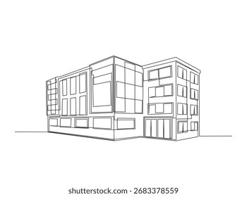 Arquitetura de construção em ilustração de estrutura de tópicos única. Desenho de arte de linha contínua da construção de edifícios modernos. Traçado editável.