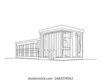 Arquitetura de construção em ilustração de estrutura de tópicos única. Desenho de arte de linha contínua da construção de edifícios modernos. Traçado editável.