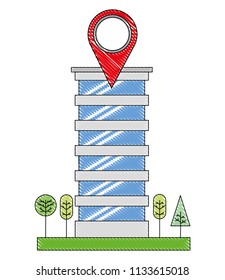 building architecture skyscraper tree gps navigation pointer
