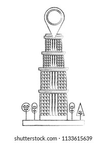 building architecture skyscraper tree gps navigation pointer