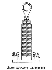 building architecture skyscraper tree gps navigation pointer