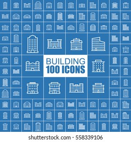 Gebäude, Architektur, Stadthaus und Stadt Vektor Flat Icons.