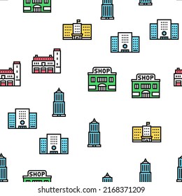 Building Architecture Vector Seamless Pattern Thin Line Illustration
