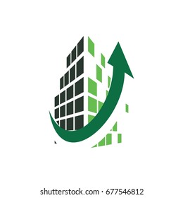 building with arrow up logo