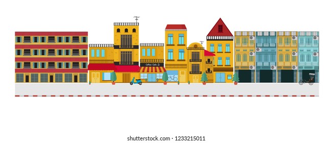 Building in Asian. flat design