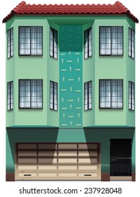 A building with an attached garage on a white background