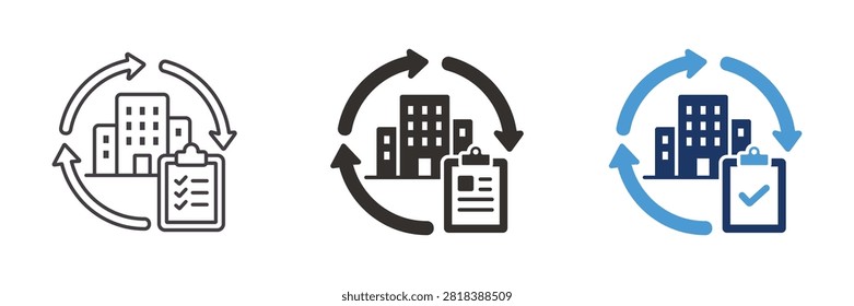 Building Audit Icon Set Corporate Compliance Cycle Symbol Vector Illustration
