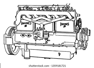 Building an Automobile Step 07 is Carburetor furnishes the gasoline vapor for the cylinders, vintage line drawing or engraving illustration.