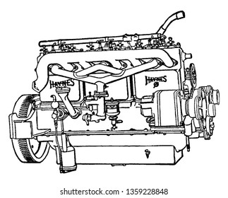 Building an Automobile Step 09 is Electric Generator used for starting the engine and lighting the car, vintage line drawing or engraving illustration.