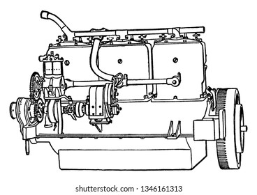 Building an Automobile Step 10 is Magneto which explodes the gasoline in the cylinders, vintage line drawing or engraving illustration.