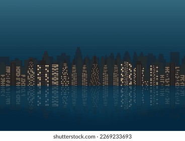 Construyendo fondo. Edificio de la ciudad de noche. Rascacielos. Paisaje urbano. Paisaje urbano. Ciudad Metropolis. Ilustración vectorial aislada en fondo blanco. 
