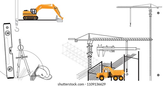 Building background for engineering style. A set of construction tools and items for work