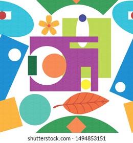 Building background with Japanese seamless pattern vector. Geometric template. Abstract background with leaves, pears and shapes for printing on t-shirts, Wallpaper, wrappers