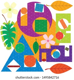 Building background with Japanese seamless pattern vector. Geometric template. Abstract background with leaves, pears and shapes for printing on t-shirts, Wallpaper, wrappers
