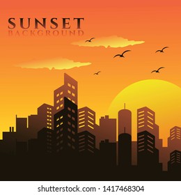 Building background at sunset design vector silhouette