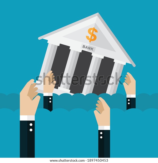 Building of the bank drowning, Vector illustration\
in flat style