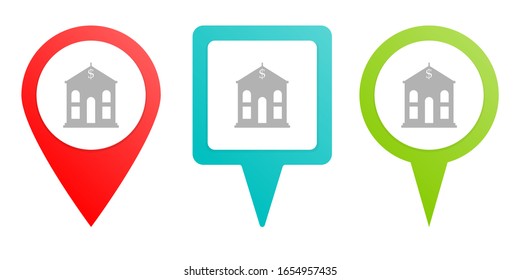 building bank. Multicolor pin vector icon, diferent type map and navigation point