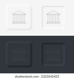 Building bank outline icon. Neumorphic style button vector iconon black and white background set