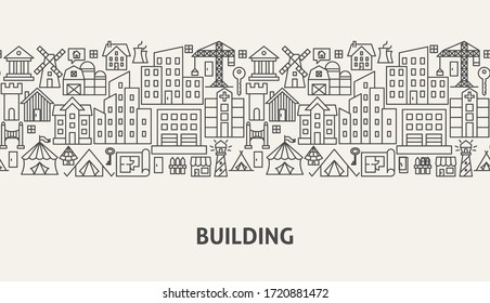 Building Banner Concept. Vector Illustration of Outline Design.