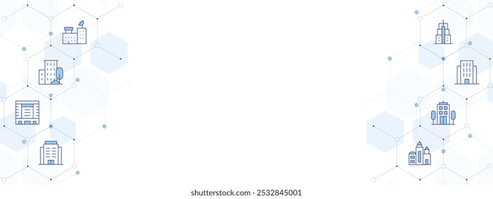 Criação de Ilustração de Vetor de Banner com Estilo de Ícone de Dois Lados. ícone Duotônico de Linha. Contendo edifício, escritório, edifícios, apartamento.