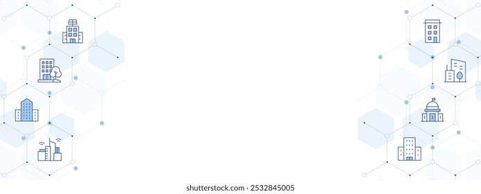 Criação de Ilustração de Vetor de Banner com Estilo de Ícone de Dois Lados. ícone Duotônico de Linha. Contendo edifício, prefeitura, cidade, condomínio, empresa, cidade inteligente.
