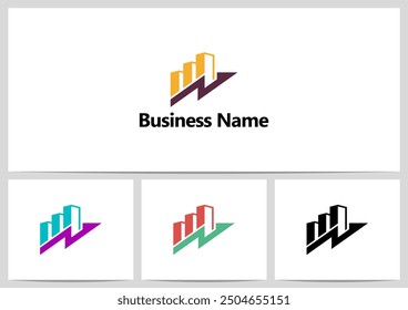 Building Bar Chat Increase Up Arrow Logo Design