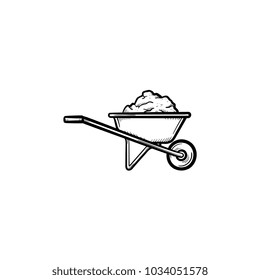 Building barrow full of sand hand drawn outline doodle icon. Wheelbarrow full of sand vector sketch illustration for print, web, mobile and infographics isolated on white background. Building concept.