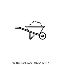 Building barrow full of sand hand drawn outline doodle icon. Wheelbarrow full of sand vector sketch illustration for print, web, mobile and infographics isolated on white background. Building concept.