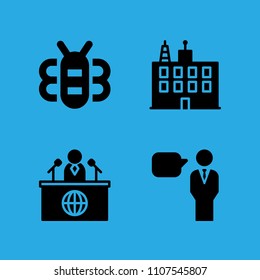building, bee, speech and news reporter icons vector in sample icon set for web and graphic design