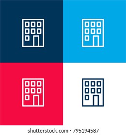 Building with big windows four color material and minimal icon logo set in red and blue