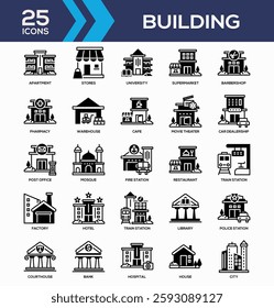 Building Black Mixed Icon Collection