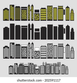 Building black and white icon set vector